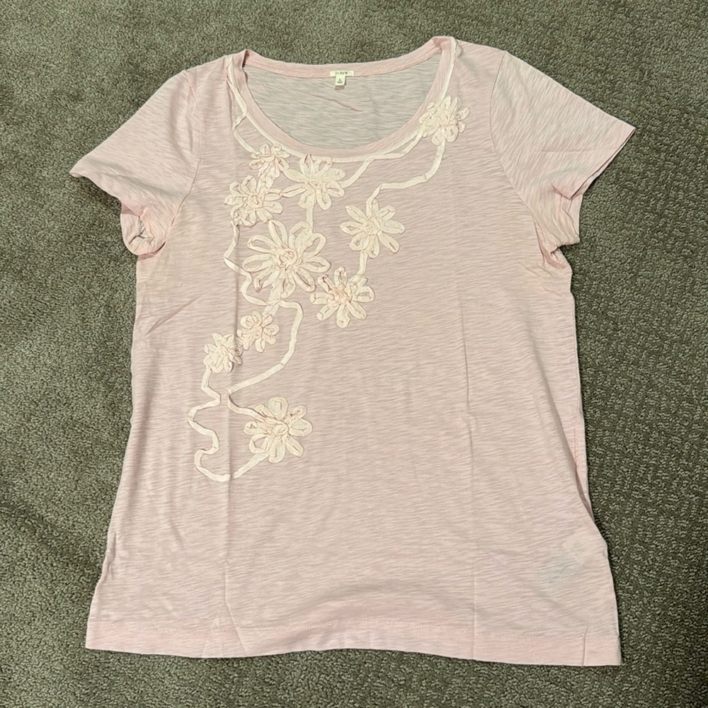 NWOT J. Crew Tissue T with Ribbon Flower Detailing